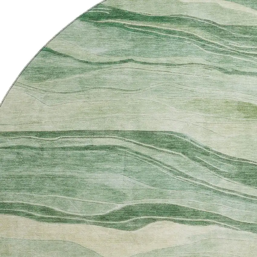 8' X 8' Green And Beige Striped Washable Round Rug With UV Protection Photo 2