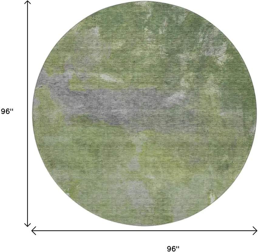 8' X 8' Green And Gray Abstract Washable Round Rug With UV Protection Photo 9