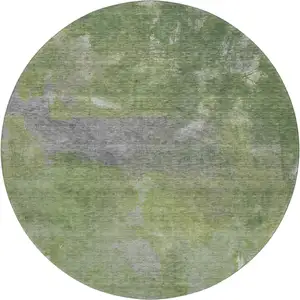 Photo of 8' X 8' Green And Gray Abstract Washable Round Rug With UV Protection