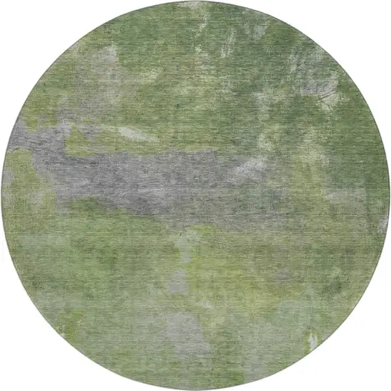 8' X 8' Green And Gray Abstract Washable Round Rug With UV Protection Photo 1