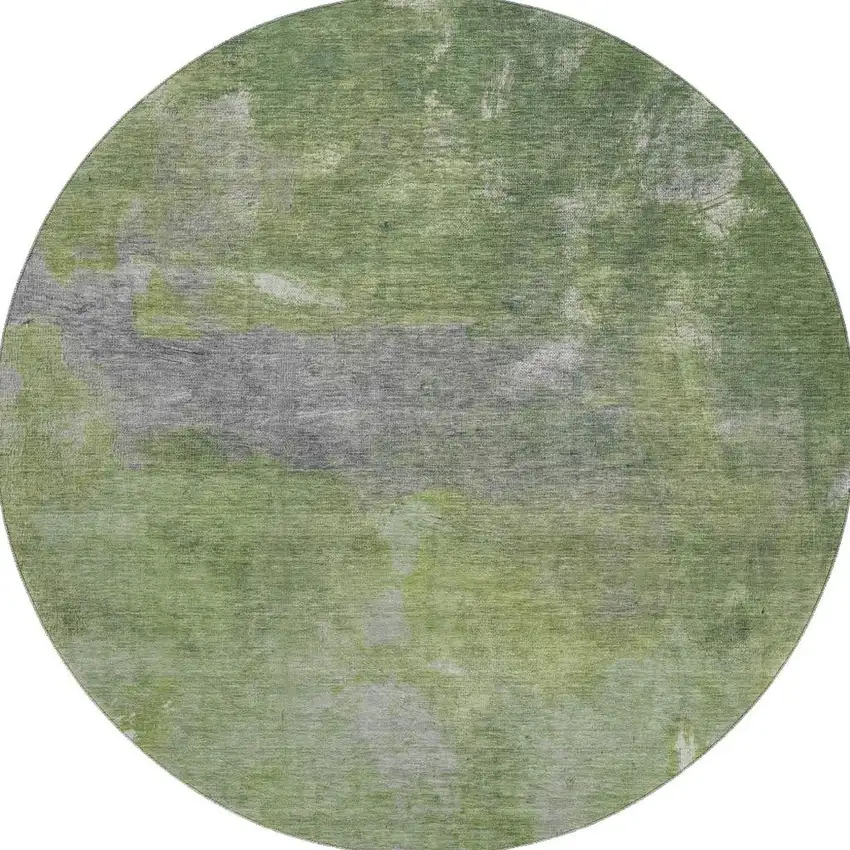 8' X 8' Green And Gray Abstract Washable Round Rug With UV Protection Photo 3