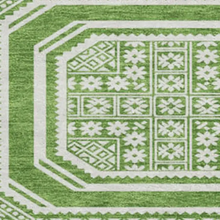 8' X 8' Green And Ivory Geometric Washable Round Rug With UV Protection Photo 3