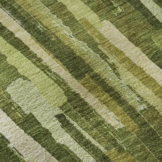 8' X 8' Green And Ivory Striped Washable Round Rug With UV Protection Photo 8