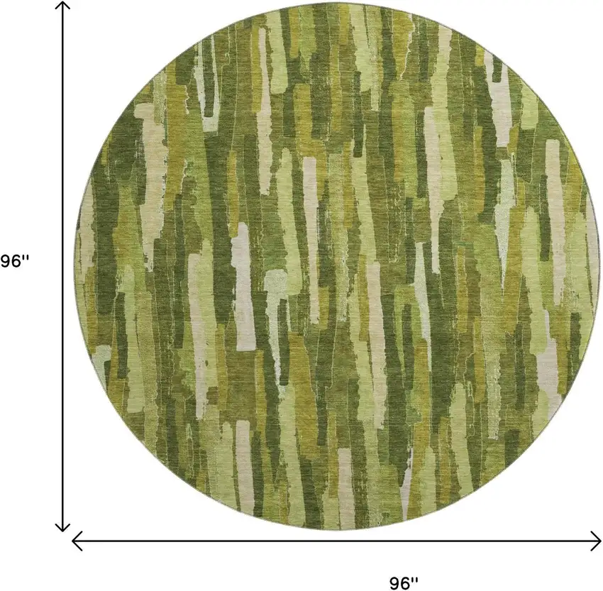 8' X 8' Green And Ivory Striped Washable Round Rug With UV Protection Photo 9