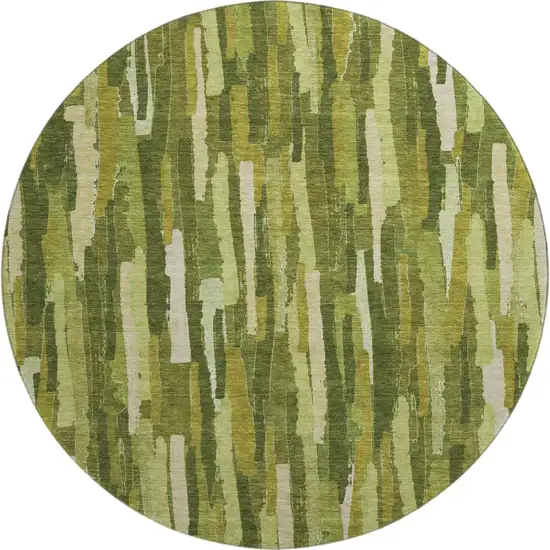 8' X 8' Green And Ivory Striped Washable Round Rug With UV Protection Photo 1