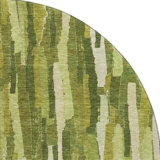 8' X 8' Green And Ivory Striped Washable Round Rug With UV Protection Photo 3