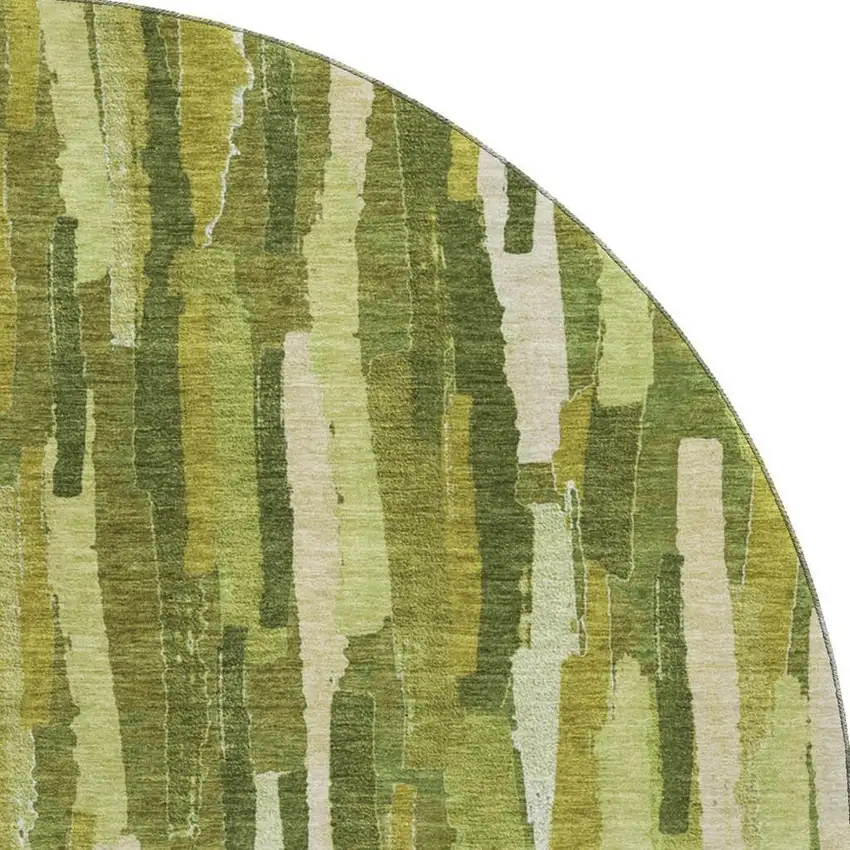 8' X 8' Green And Ivory Striped Washable Round Rug With UV Protection Photo 3