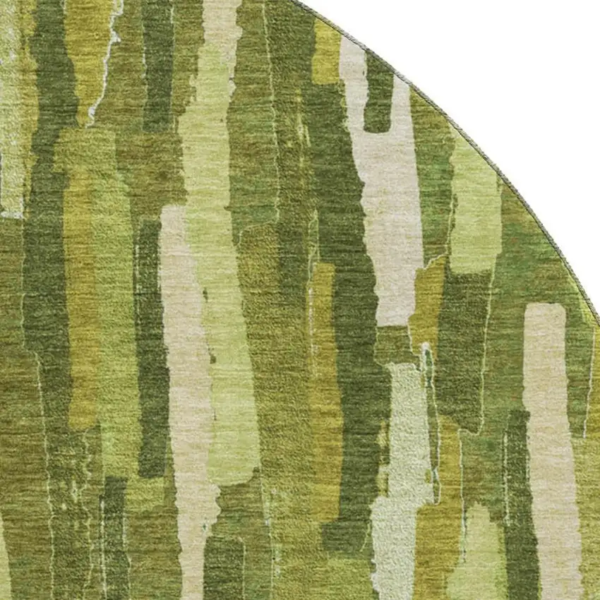 8' X 8' Green And Ivory Striped Washable Round Rug With UV Protection Photo 2