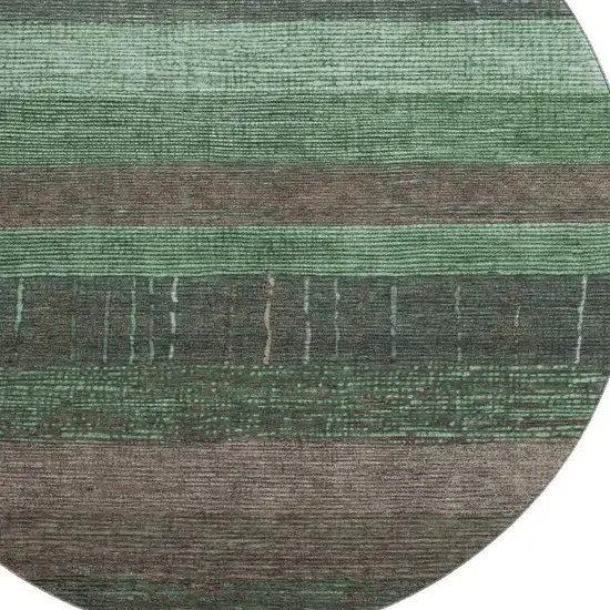 8' X 8' Green And Taupe Striped Washable Round Rug With UV Protection Photo 2
