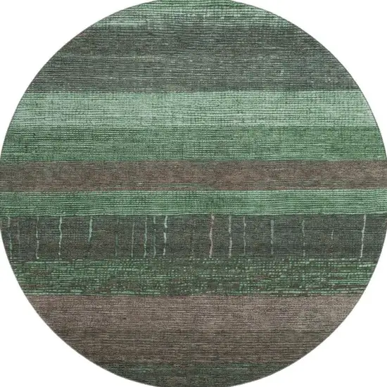 8' X 8' Green And Taupe Striped Washable Round Rug With UV Protection Photo 3