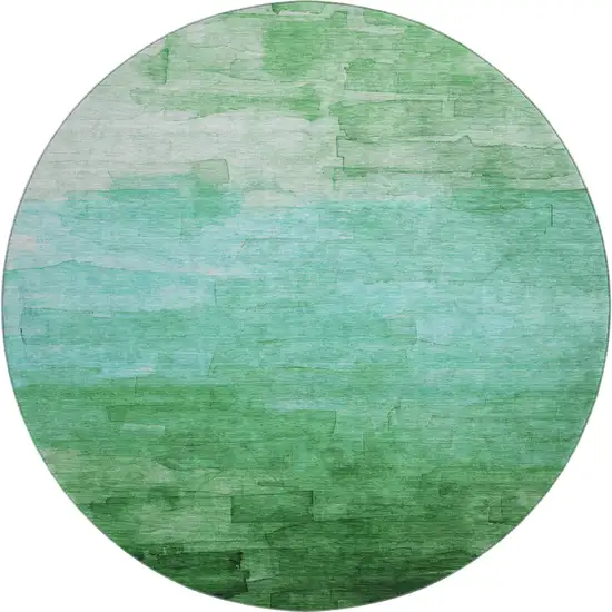 8' X 8' Green And Teal Striped Washable Round Rug With UV Protection Photo 1