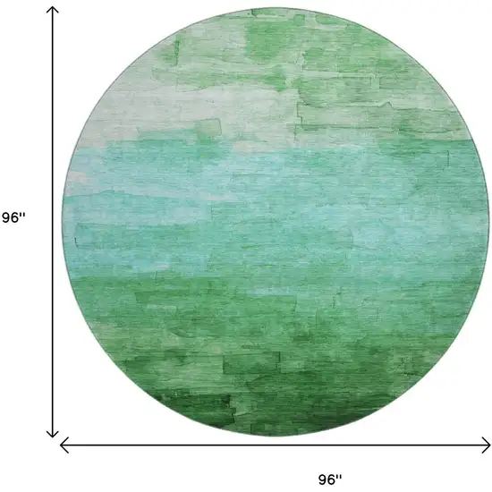8' X 8' Green And Teal Striped Washable Round Rug With UV Protection Photo 9