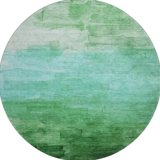 8' X 8' Green And Teal Striped Washable Round Rug With UV Protection Photo 2