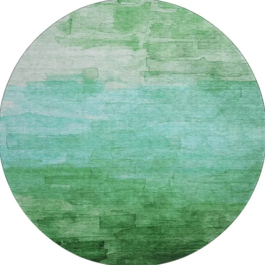 8' X 8' Green And Teal Striped Washable Round Rug With UV Protection Photo 2