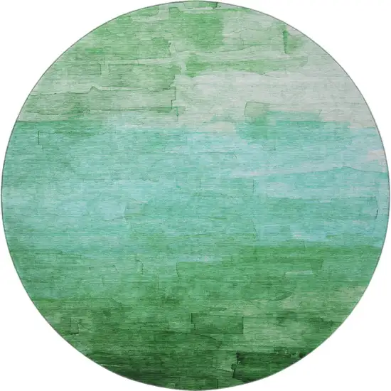 8' X 8' Green And Teal Striped Washable Round Rug With UV Protection Photo 3