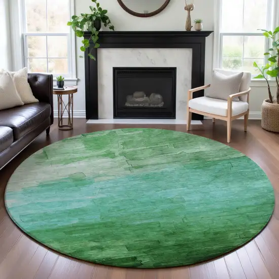 8' X 8' Green And Teal Striped Washable Round Rug With UV Protection Photo 4