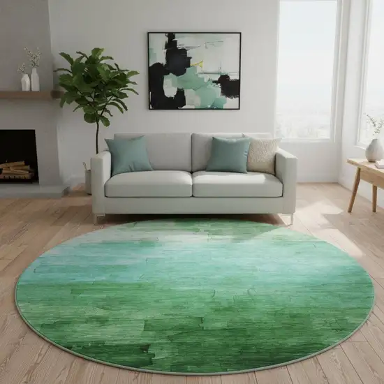 8' X 8' Green And Teal Striped Washable Round Rug With UV Protection Photo 2
