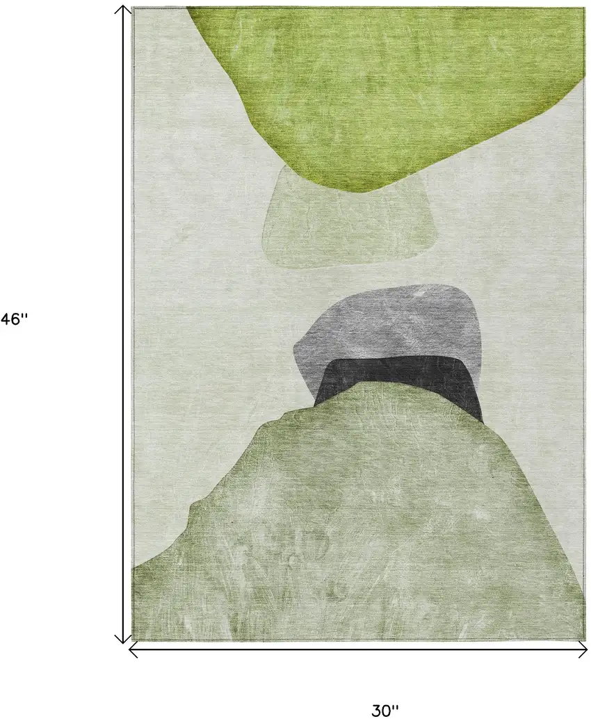 3' X 4' Green Black and Gray Abstract Washable Non Skid Indoor Outdoor Area Rug Photo 3