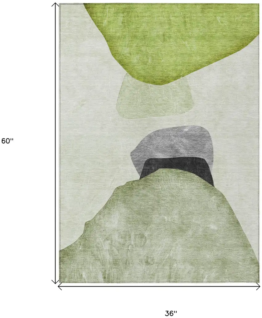 3' X 5' Green Black and Gray Abstract Washable Non Skid Indoor Outdoor Area Rug Photo 3