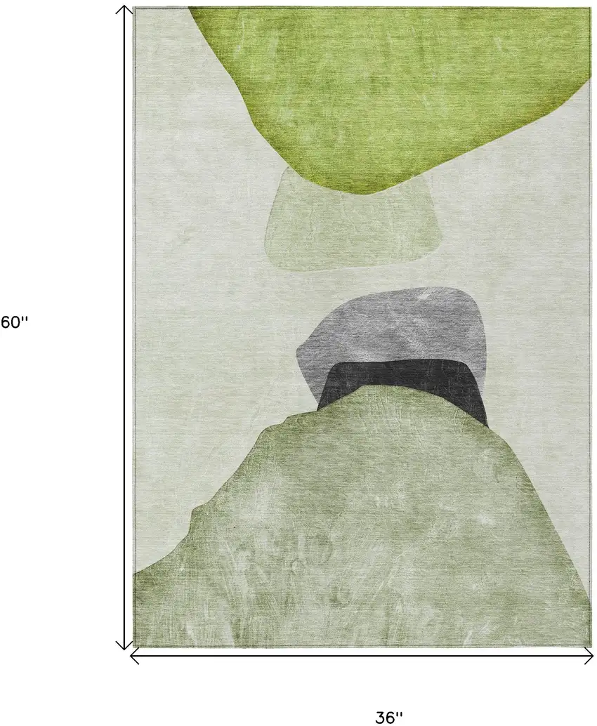 3' X 5' Green Black and Gray Abstract Washable Non Skid Indoor Outdoor Area Rug Photo 3