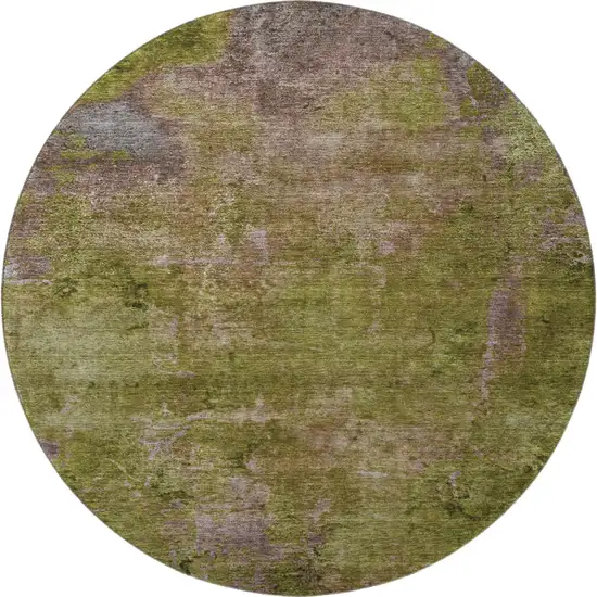 8' X 8' Green Brown And Beige Abstract Washable Round Rug With UV Protection Photo 3