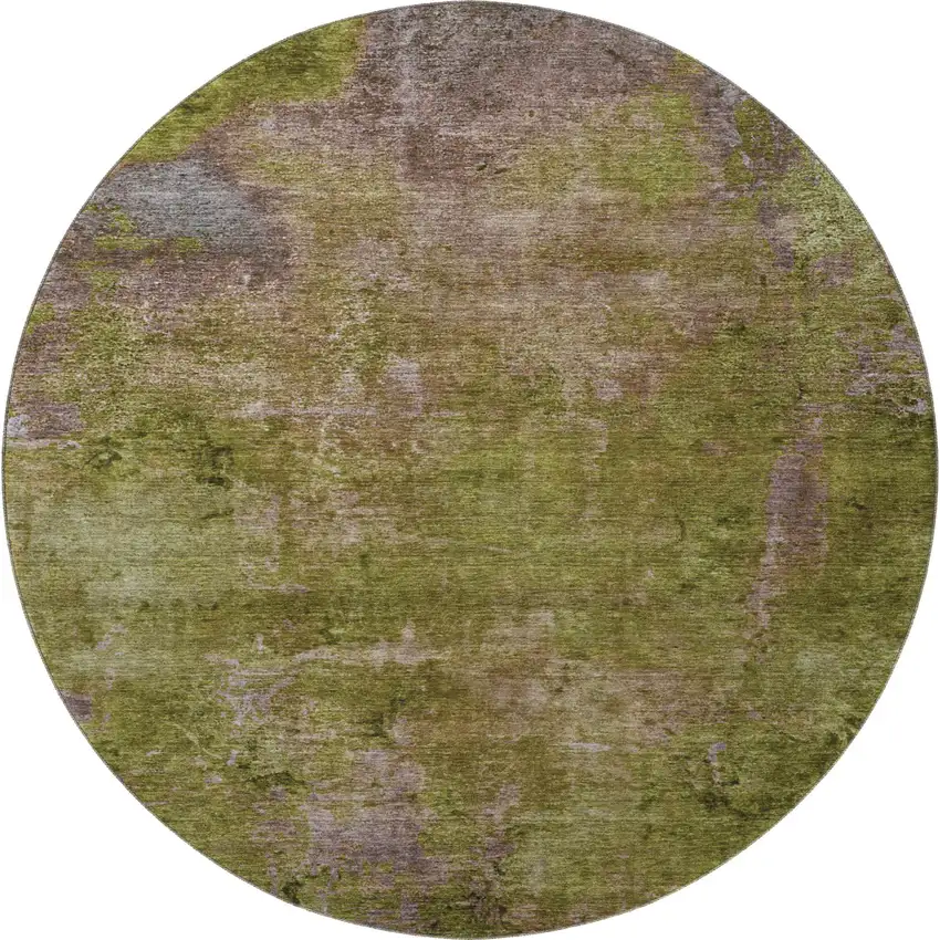 8' X 8' Green Brown And Beige Abstract Washable Round Rug With UV Protection Photo 3