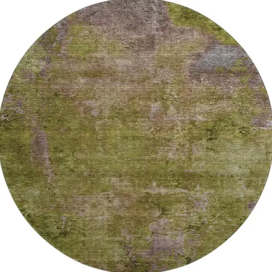 8' X 8' Green Brown And Beige Abstract Washable Round Rug With UV Protection Photo 2