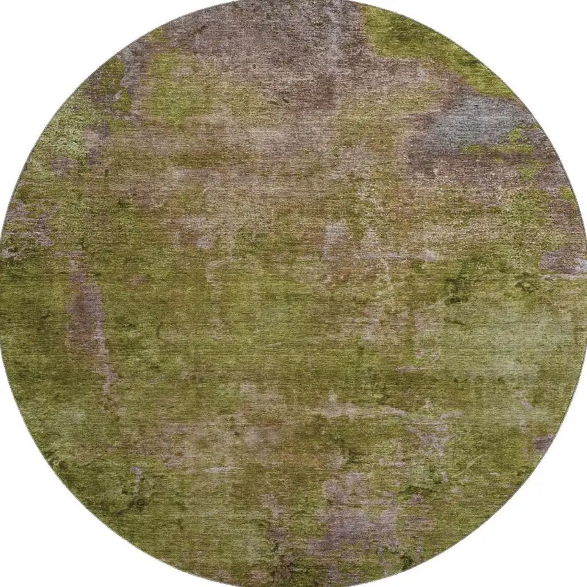 8' X 8' Green Brown And Beige Abstract Washable Round Rug With UV Protection Photo 2