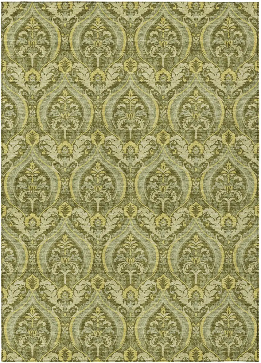 3' X 4' Green Damask Washable Non Skid Indoor Outdoor Area Rug Photo 2