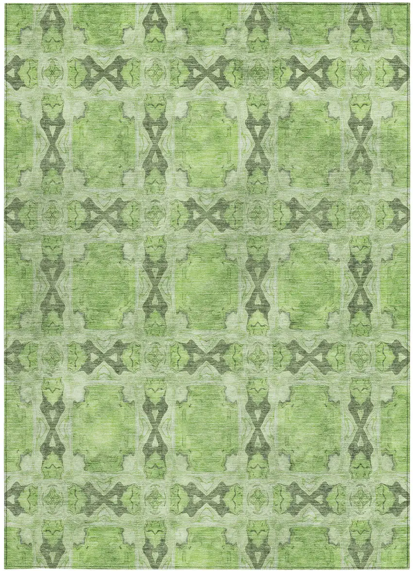 3' X 4' Green Floral Medallion Washable Non Skid Indoor Outdoor Area Rug Photo 5