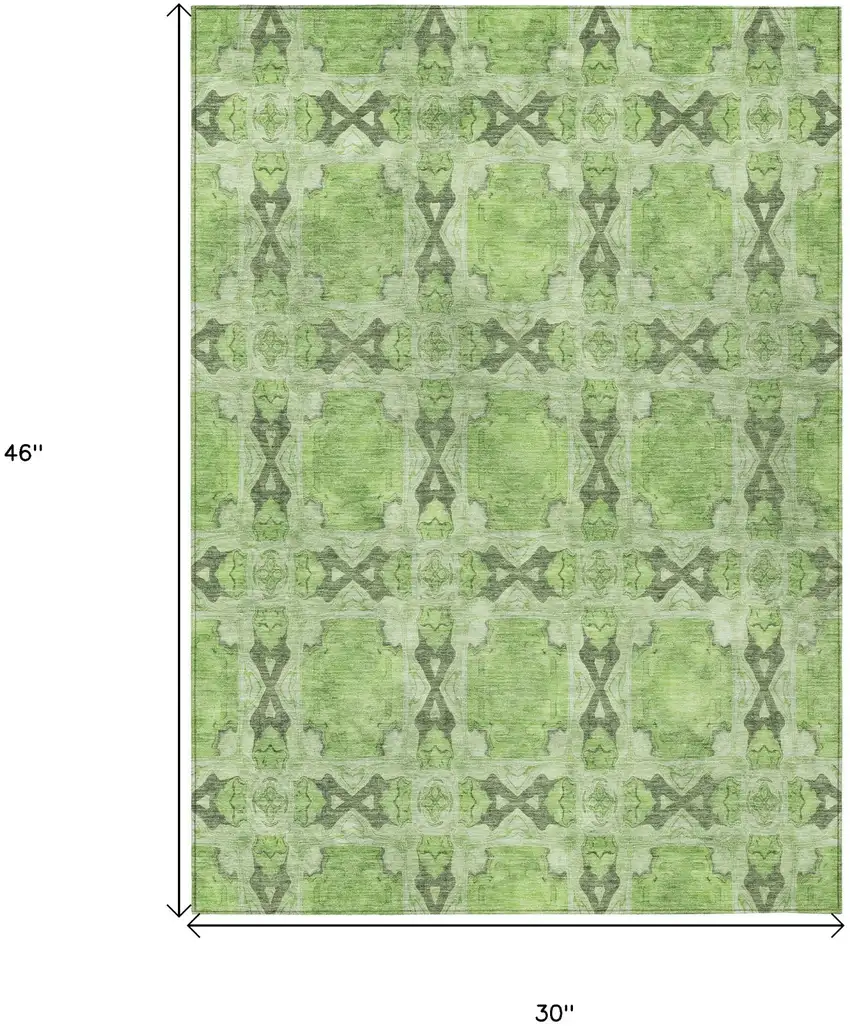 Green Floral Medallion Washable Non Skid Indoor Outdoor Area Rug Photo 3