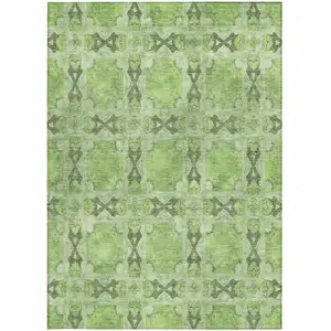 Photo of 3' X 5' Green Floral Medallion Washable Non Skid Indoor Outdoor Area Rug