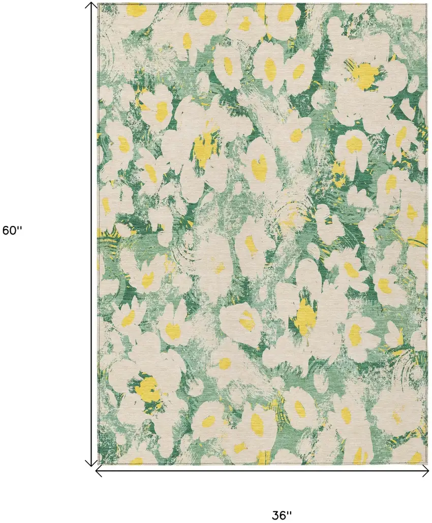 Green Floral Washable Non Skid Indoor Outdoor Area Rug Photo 3