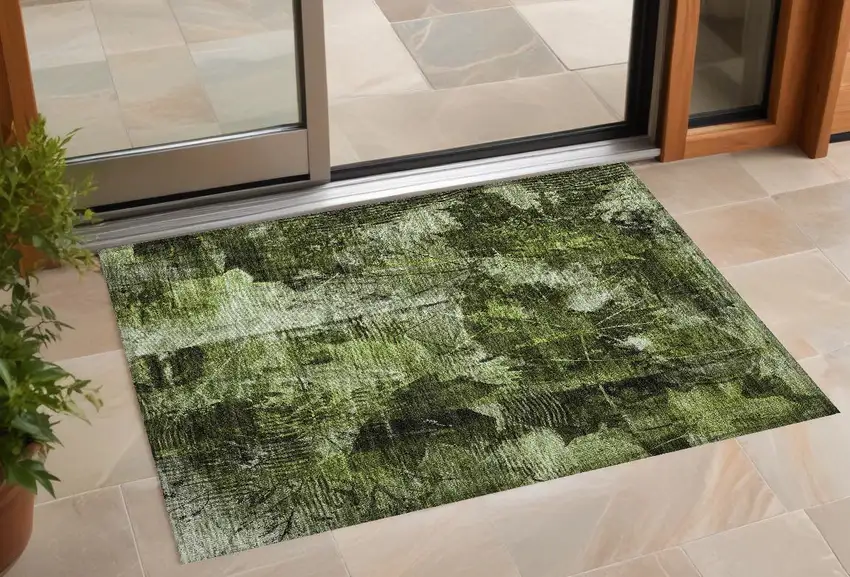 3' X 4' Green Floral Washable Non Skid Indoor Outdoor Area Rug Photo 1