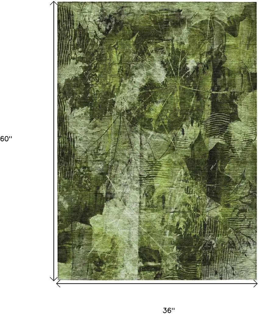3' X 5' Green Floral Washable Non Skid Indoor Outdoor Area Rug Photo 3