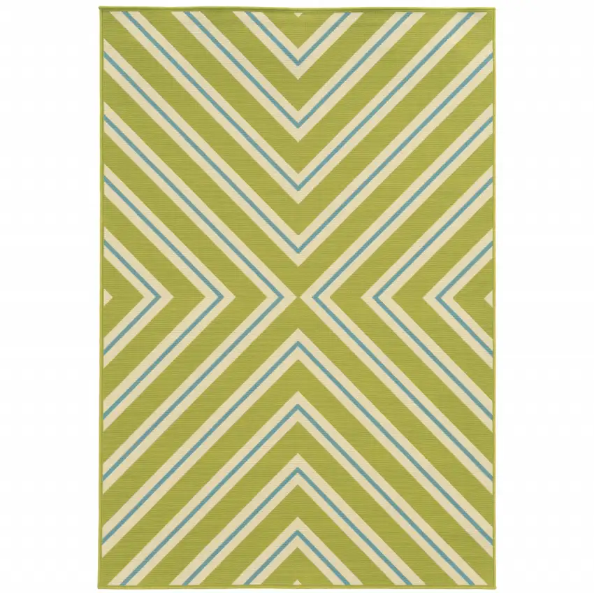 9' X 13' Green Geometric Stain Resistant Indoor Outdoor Area Rug Photo 1
