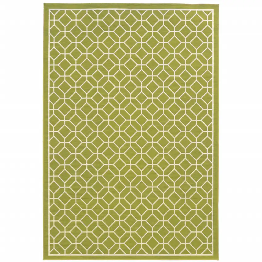 9' X 13' Green Geometric Stain Resistant Indoor Outdoor Area Rug Photo 1