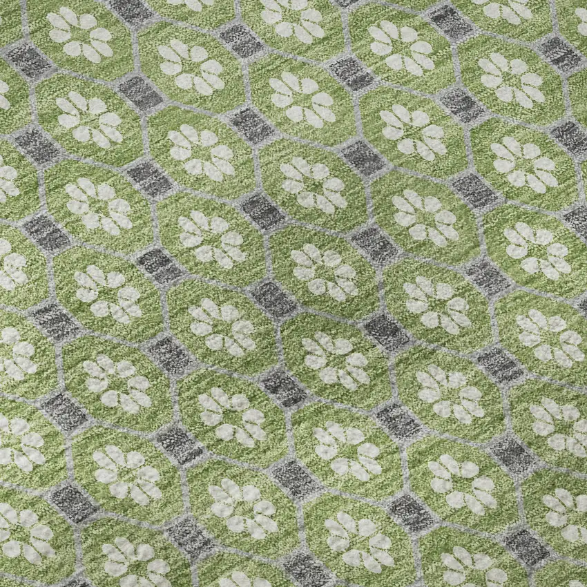 8' X 8' Green Gray And Ivory Geometric Washable Round Rug With UV Protection Photo 8