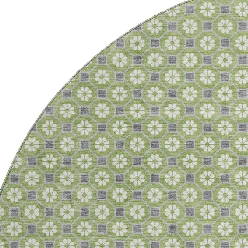 8' X 8' Green Gray And Ivory Geometric Washable Round Rug With UV Protection Photo 2