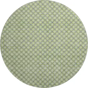 Photo of 8' X 8' Green Gray And Ivory Geometric Washable Round Rug With UV Protection