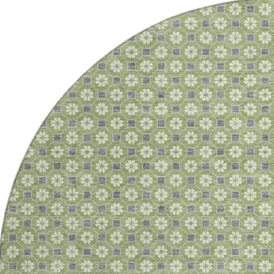 8' X 8' Green Gray And Ivory Geometric Washable Round Rug With UV Protection Photo 3