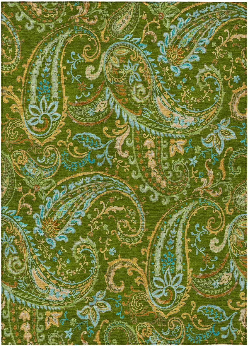 3' X 4' Green Paisley Washable Non Skid Indoor Outdoor Area Rug Photo 2