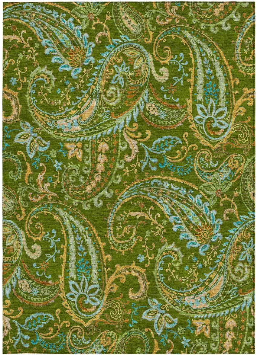 3' X 4' Green Paisley Washable Non Skid Indoor Outdoor Area Rug Photo 4