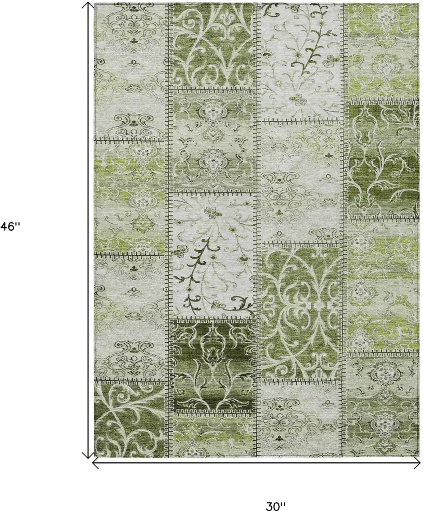3' X 4' Green Patchwork Washable Non Skid Indoor Outdoor Area Rug Photo 3