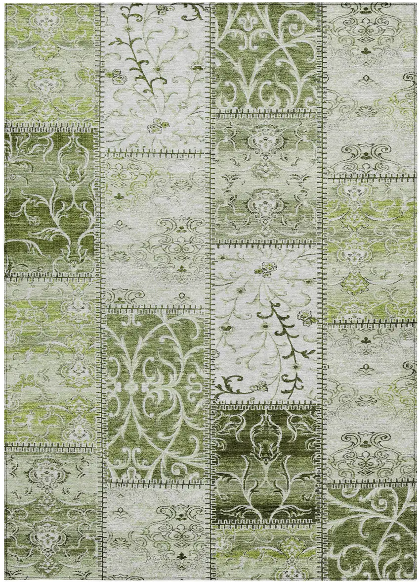 3' X 5' Green Patchwork Washable Non Skid Indoor Outdoor Area Rug Photo 4