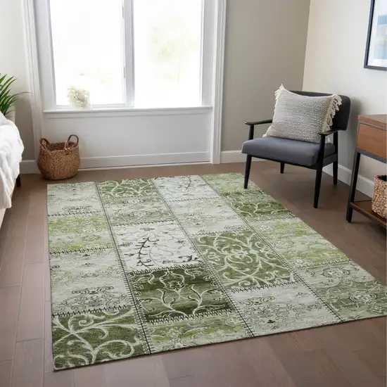 Green Patchwork Washable Non Skid Indoor Outdoor Area Rug Photo 9