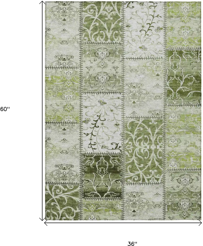Green Patchwork Washable Non Skid Indoor Outdoor Area Rug Photo 3