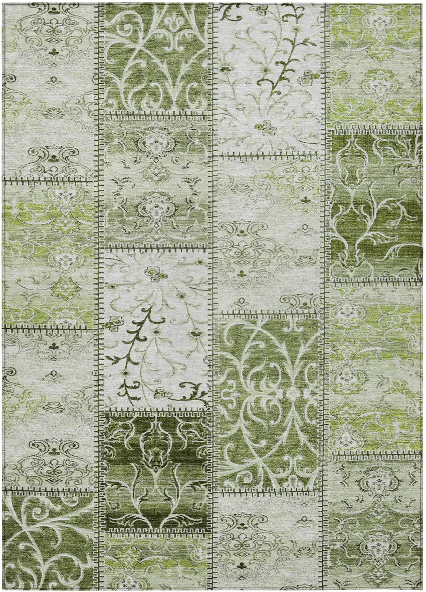 Green Patchwork Washable Non Skid Indoor Outdoor Area Rug Photo 2