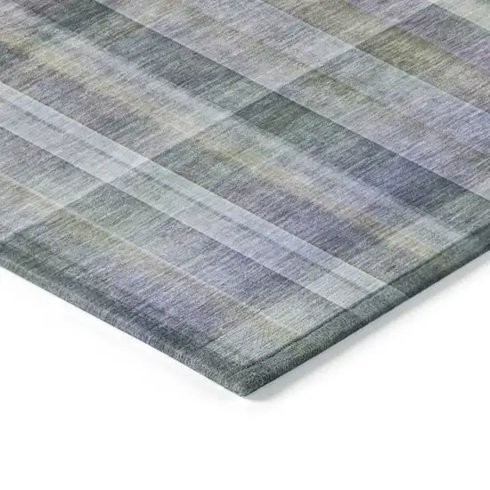 Blue Gray and Green Plaid Washable Non Skid Indoor Outdoor Area Rug Photo 4