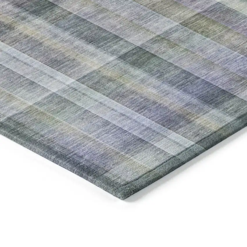 Blue Gray and Green Plaid Washable Non Skid Indoor Outdoor Area Rug Photo 4
